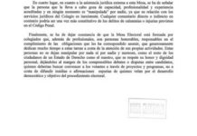 Escrito de rectificación remitido por la mesa electoral del COFM
