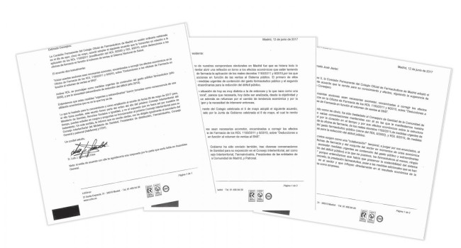 Las cartas del COFM al sector, Ministerio y Consejería de Sanidad