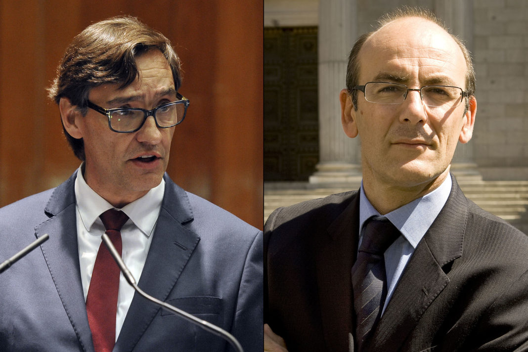 El ministro de Sanidad, Salvador Illa, y el portavoz de Sanidad del grupo vasco, Joseba Agirretxea.