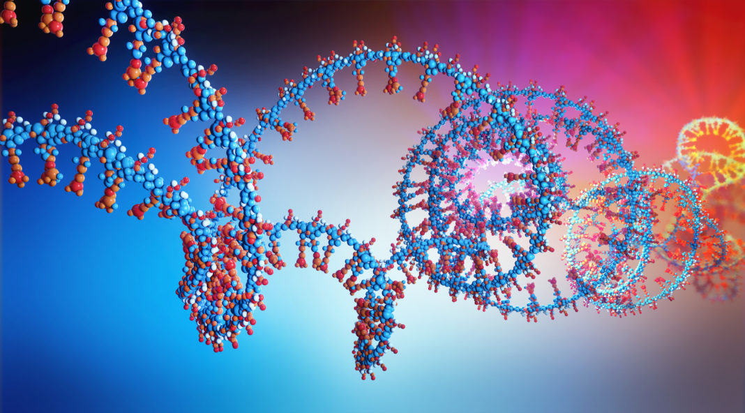 3d illustration of a part of RNA chain from which the deoxyribonucleic acid or DNA is composed inteligencia artificial