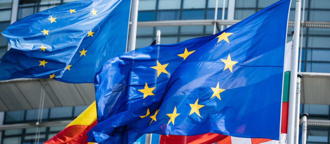 Flags of all member states of the European Union Parliament