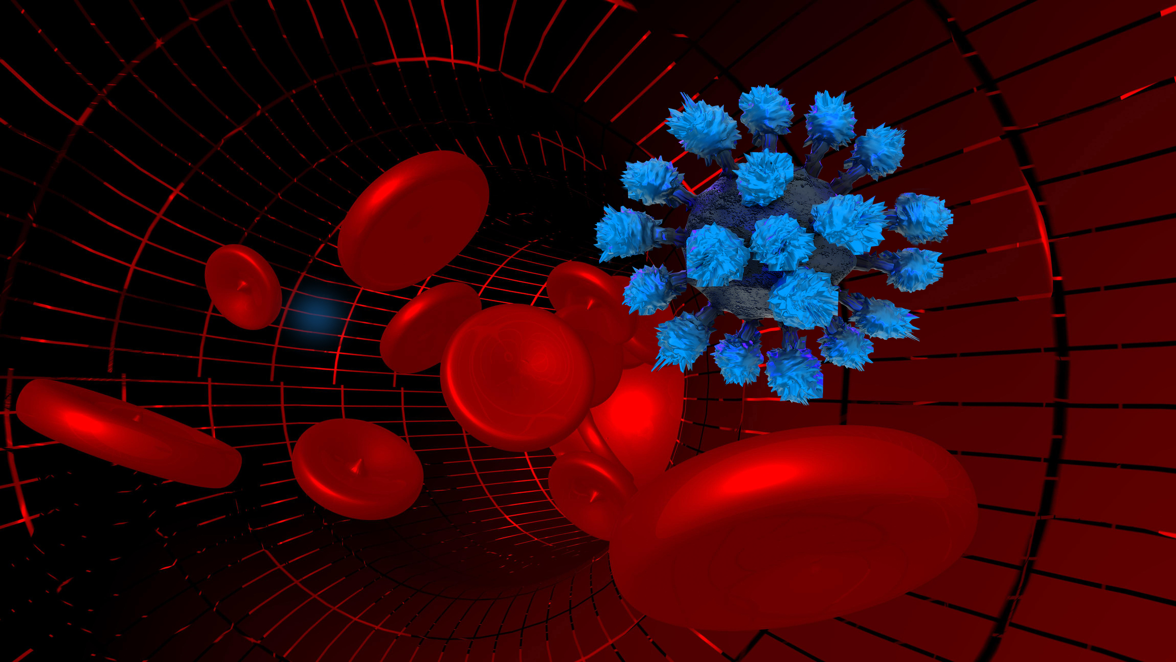 cornavirus virus covid-19 and platelets arteries blood vein red plasma flowing -3d rendering
